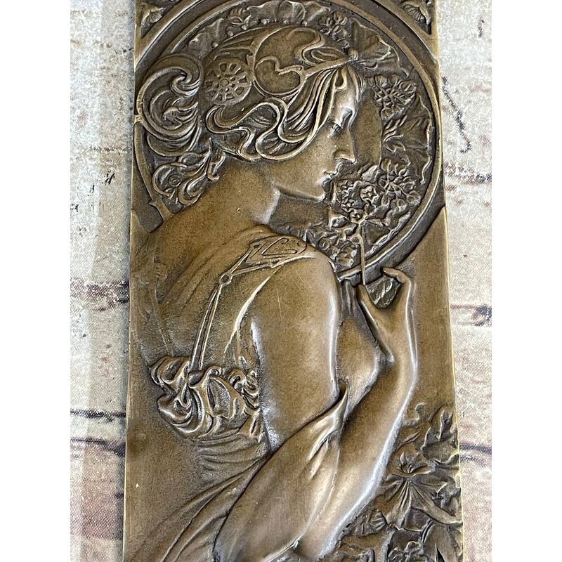 Art Noveau Female Woman Portrait Bas Relief Bronze Sculpture Carving Hanging Art 9.5 Inches X 4 Inches