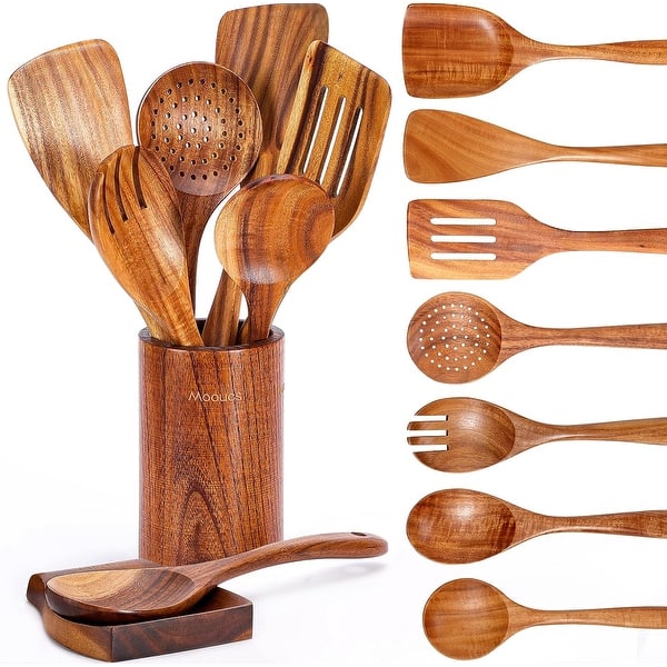 Wooden Kitchen Utensils Set - 9 PCS SET - Natural Wood