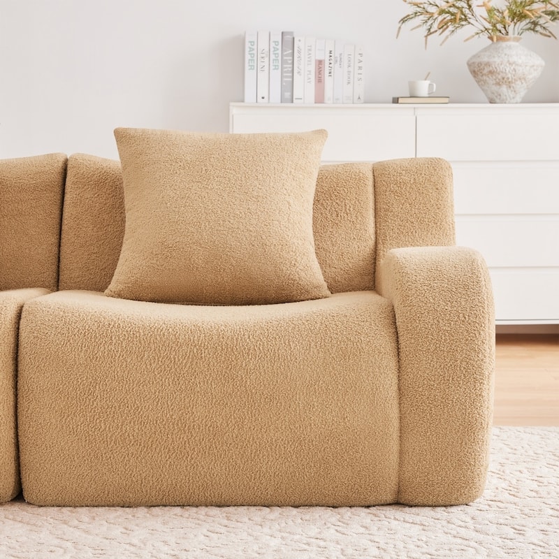 Modern Boneless Teddy Fabric Sectional Sofa with High Density Sponge
