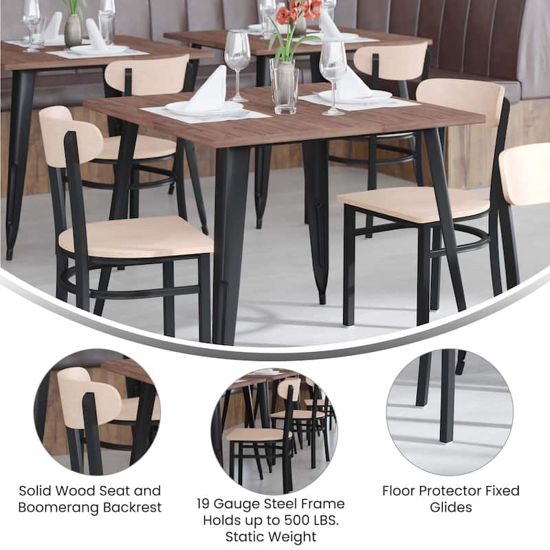 Commercial Metal Dining Chair with Wood Seat and Boomerang Back