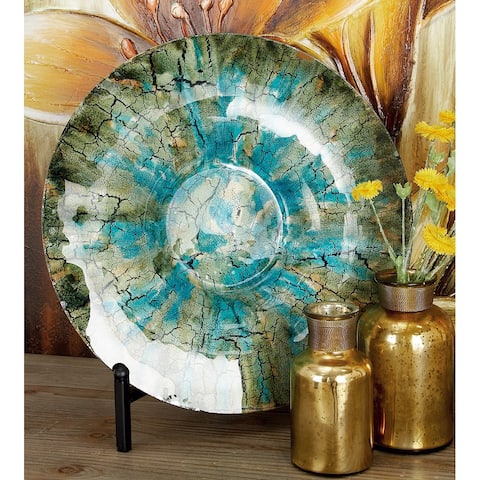 Traditional 18 Inch Glass Decorative Plate With Iron Stand by Studio 350 - 18 x 18 x 2