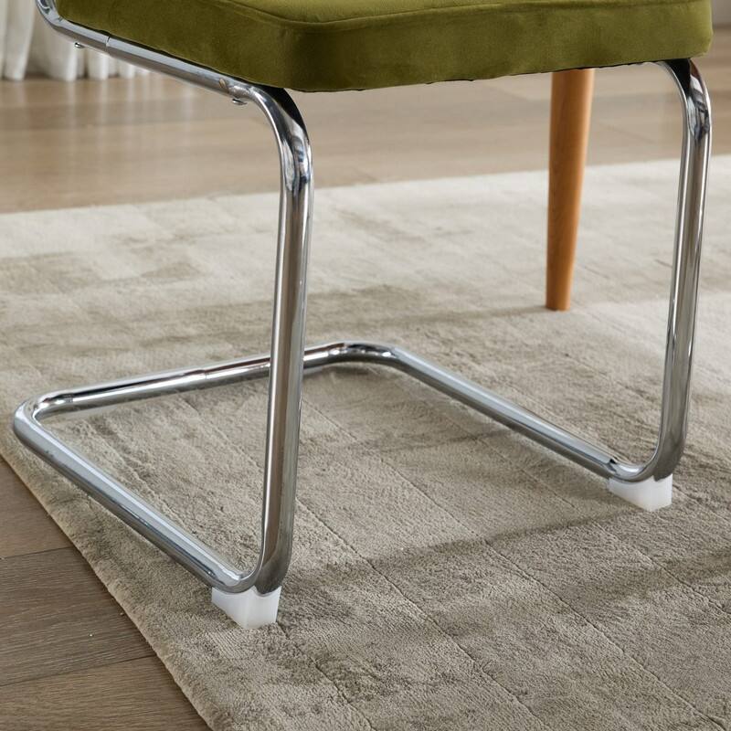 Mid Century Modern Dining Chairs Set of 2, Natural Cane Back & Stainless Chrome Base, Upholstered Rattan Kitchen Chairs