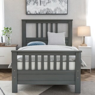 Twin Wood Platform Kids Bed with 42" Headboard & 26.3" Footboard, 10-Strong Slats, No Box Spring Needed, Easy Assembly, Grey