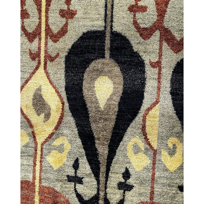 Ikat One-of-a-Kind Hand-Knotted Area Rug, Gray - 8' 10" x 12' 4"