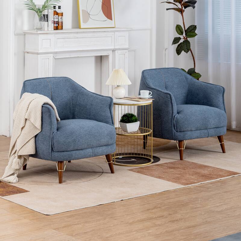 XINMICS Mid-Century Modern Accent Chair, Tufted Upholstered Armchair for Living Room, Bedroom, Set of 2