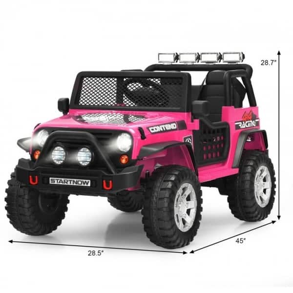 dimension image slide 0 of 4, 12V Kids Remote Control Electric Ride On Truck Car with Lights and Music - 45" x 28.5" x 28.7" (L x W x H)