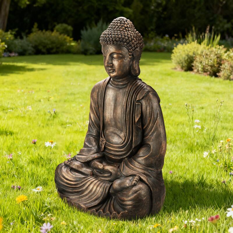 Glitzhome Zen-Style MgO Meditating Garden Buddha Statues Monk Sculpture Indoor Outdoor
