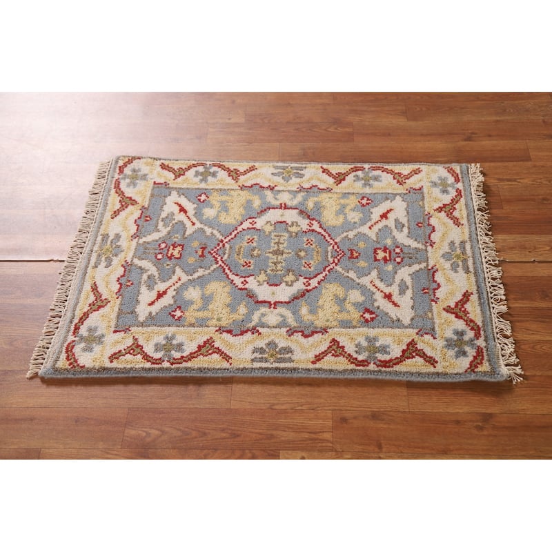 Transitional Grey Oushak Indian Area Rug Hand-knotted Wool Carpet - 2'0"x 3'0"