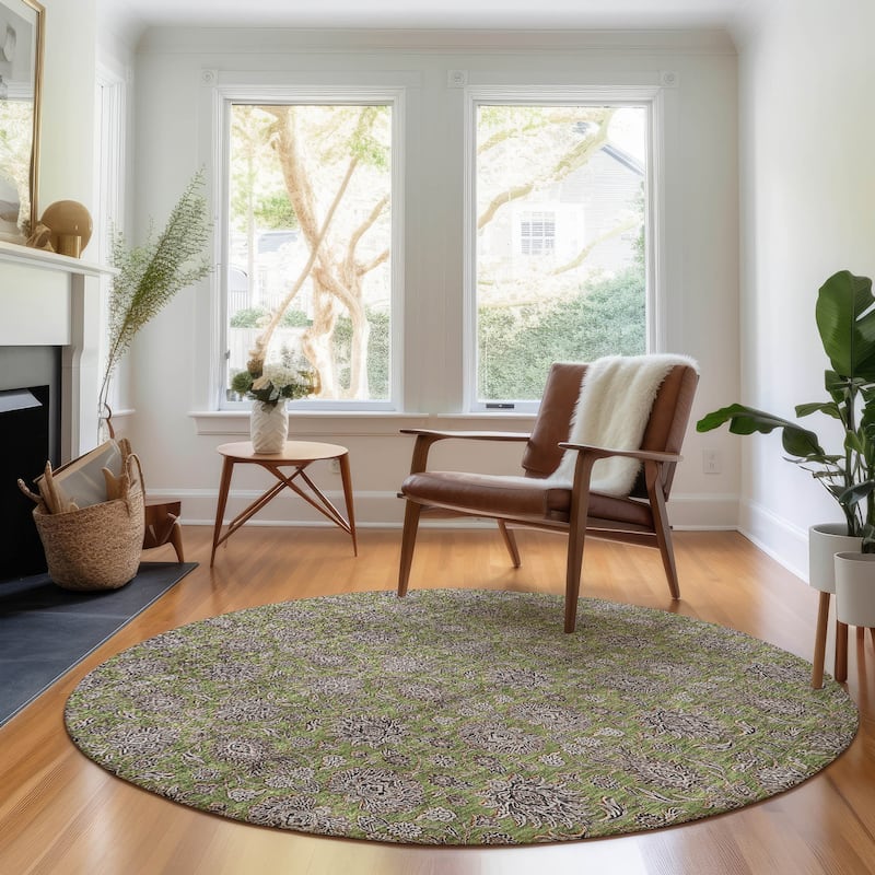 Premium Washable Super Soft Floral Borderless Mayfield Rug - Olive - 8' x 8'
