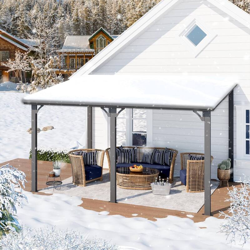 AECOJOY Hardtop Gazebo Outdoor Metal Lean to Pergola Galvanized Steel Roof