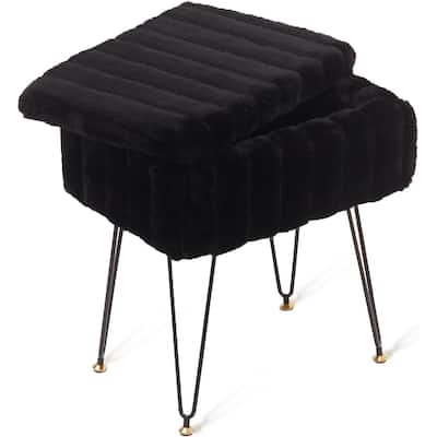 Faux Mink Fur Ottoman with Metal Legs for Seating and Decor