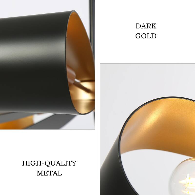 Modern Industrial 8-Light Chandelier Black Gold Floral Pendant Light for Living Room and Dining Room - 32.6 " × 15.8 "