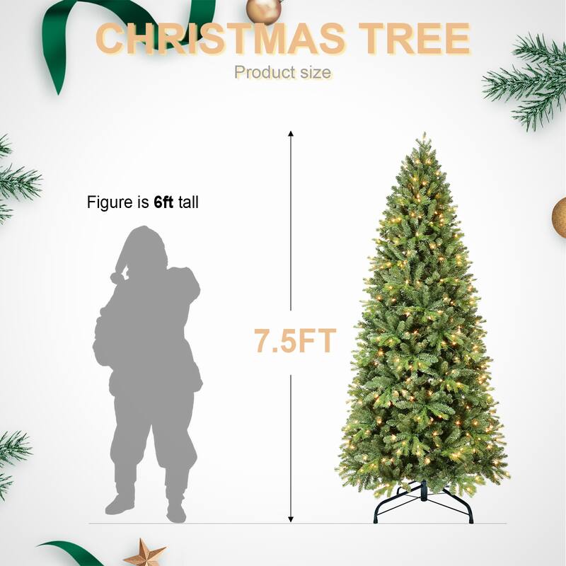 6FT Christmas Tree with 1032 Tips and 300 Warm White LED Lights-PVC+PE Mixed Branches,Hinged Structure for Easy Setup