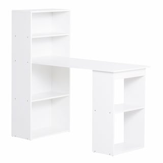 Modern Home Office Desk with 6-Tier Storage Shelves, 47" Writing Table with Bookshelf