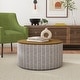 preview thumbnail 14 of 59, HomePop Round Storage Ottoman table with Wood Top Gray Pinstripe in Honey Oak Top