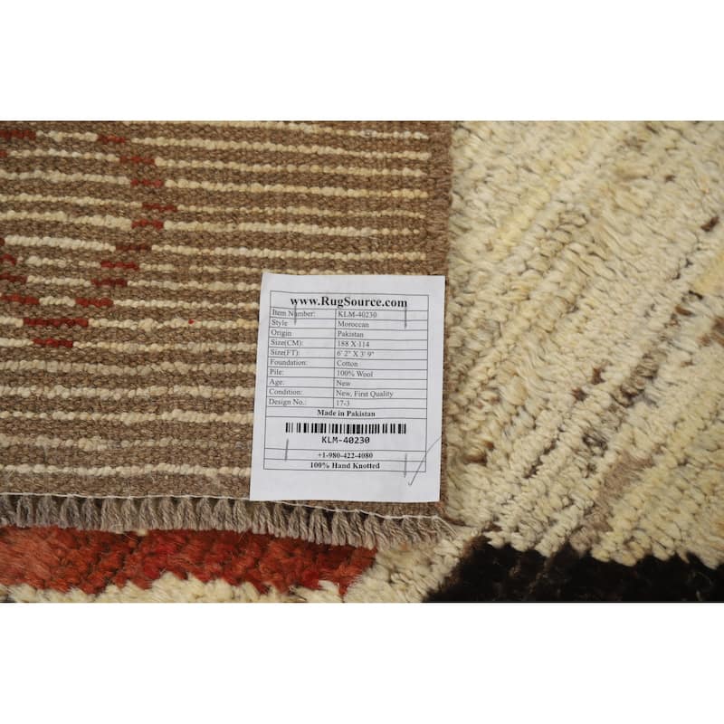 Moroccan Oriental Rug Handmade Beige Tribal Wool Carpet - 3'9" x 6'2"