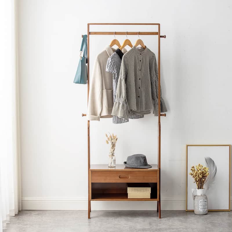 Floor Hanging Clothes Rack, Shoe Bench Clothes Rack All-in-One Multifunctional Clothes Rack