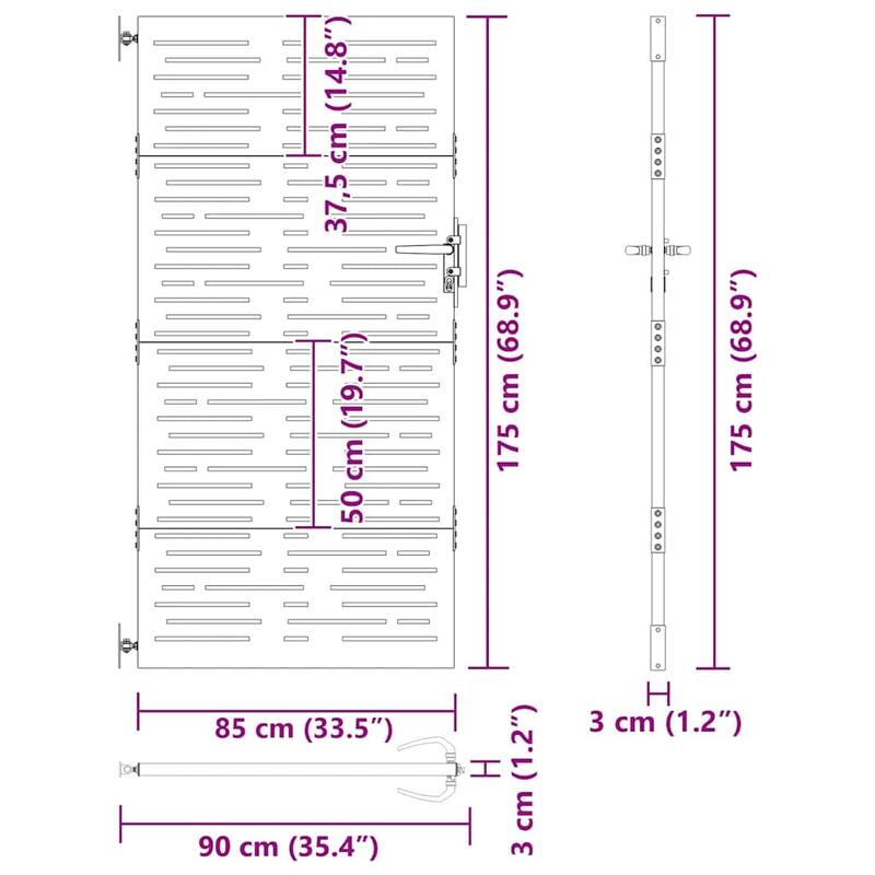 vidaXL Garden Gate 33.5x68.9" Corten Steel Square Design - 33.5 x 1.2 x 68.9"