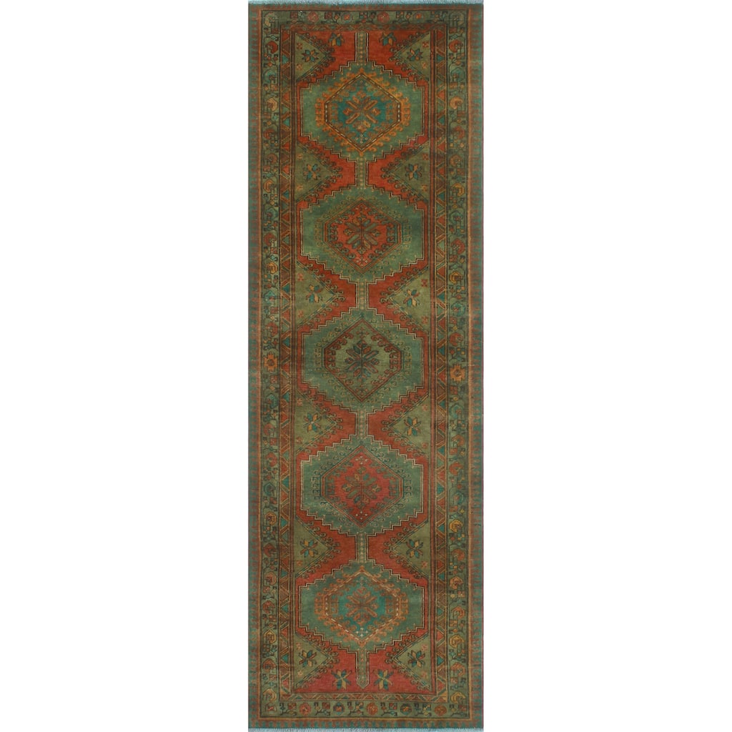 Fine Vintage Distressed Alvina Rust/Brown Runner - 3'4" x 10'9"