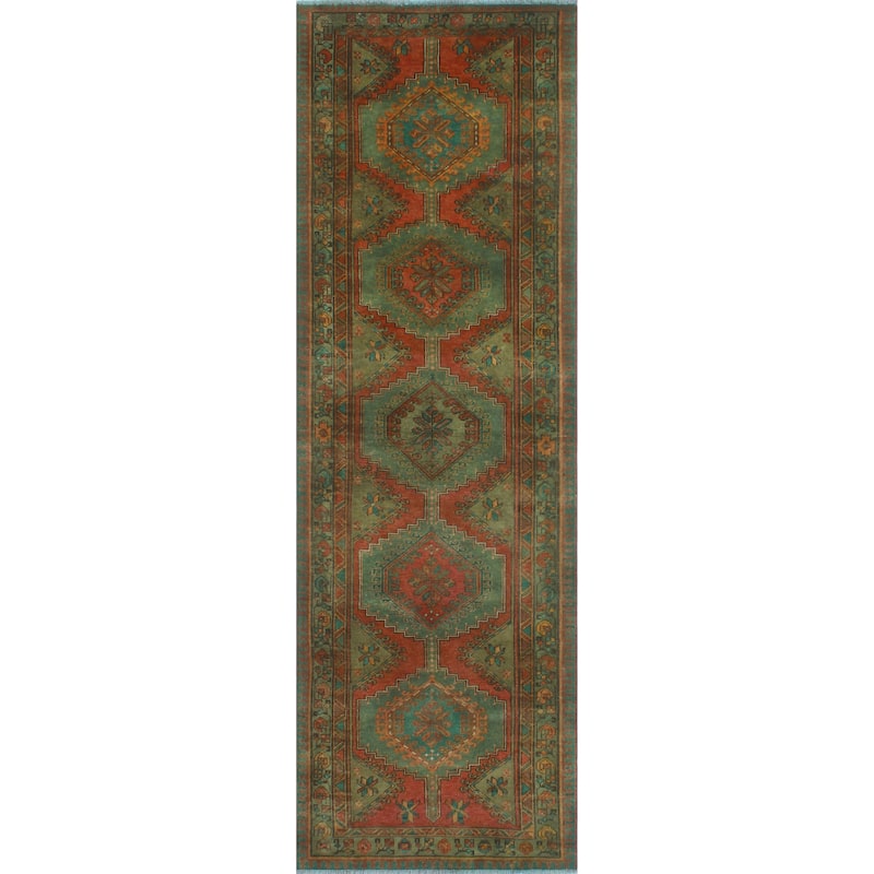 Fine Vintage Distressed Alvina Rust/Brown Runner - 3'4" x 10'9"