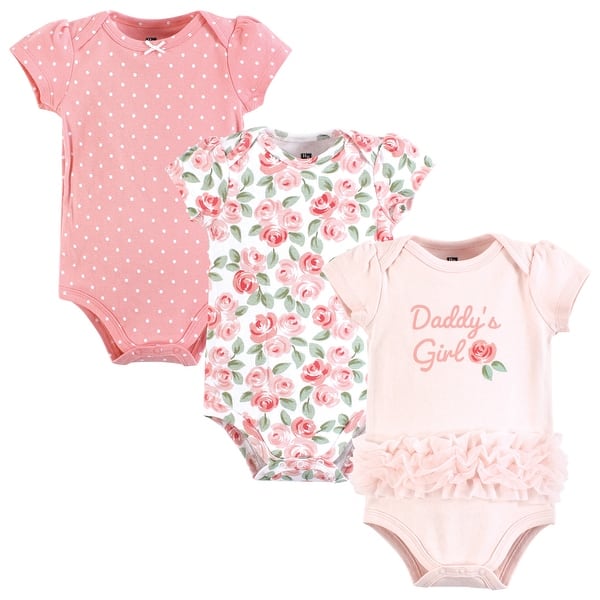 slide 1 of 1, Hudson Baby Infant Girl Cotton Bodysuits, Coral Floral Daddys Girl 18-24 Months - Coral Floral Daddys Girl