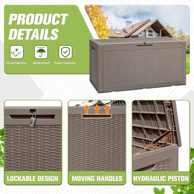 120 Gal. Black Resin Storage Deck Box for Outdoor Indoor,Lockable, waterproof, UV-resistant