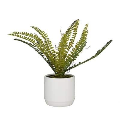 Faux Foliage Fern Artificial Plant with Realistic Leaves and White Ceramic Pot - Green - Roche River Decor - 10"W x 15"L x 12"H