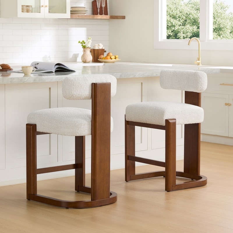 Spruce & Spring Arya Upholstered Boucle Counter Stool with Solid Wood Frame