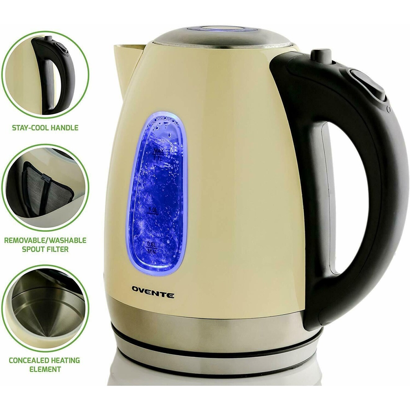 OVENTE Portable Electric Kettle Stainless Steel Instant Hot Water Boiler  Heater 1.7 Liter 1100W Double Wall Insulated Fast Boiling with Automatic  Shut