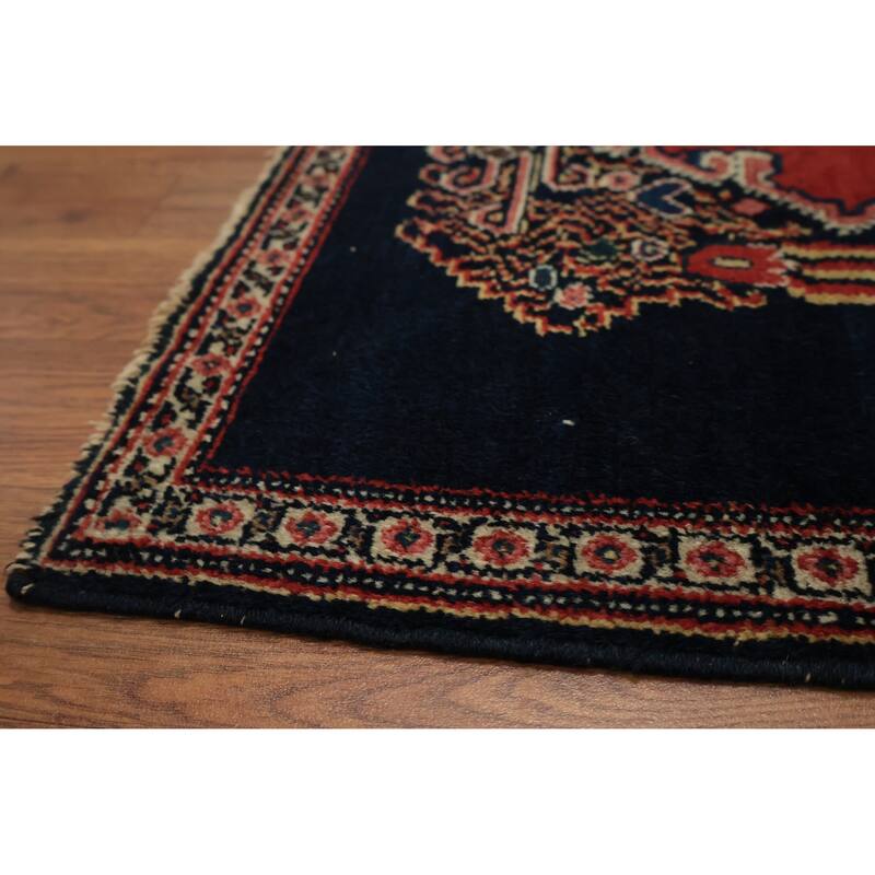 Hand Knotted Oriental 100% Wool Carpet Traditional Medallion Red Senneh Area Rug - 3' 6'' X 1' 9''