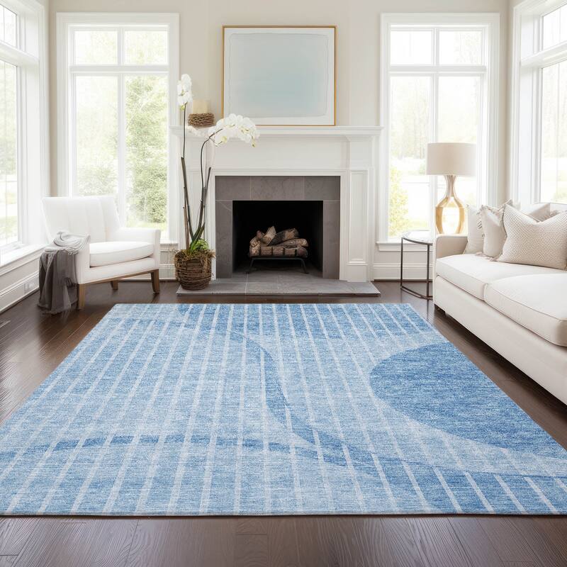 Machine Washable Indoor/ Outdoor Chantille Contemporary Rug - Blue - 10' x 14'