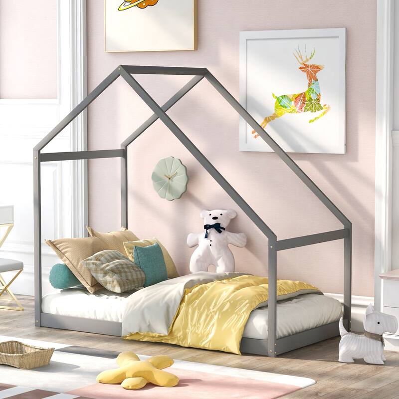 Wooden House Bed for Kids, Full/Twin Size, Cozy Semi-Enclosed Design