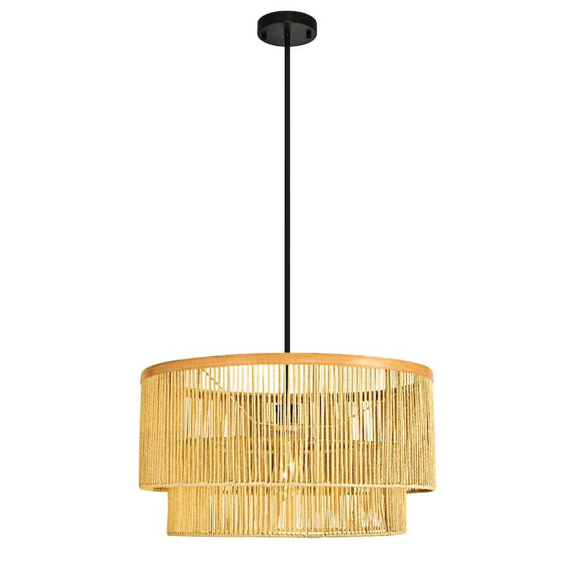 1-Light Rattan Farmhouse Boho Rustic Drum Light