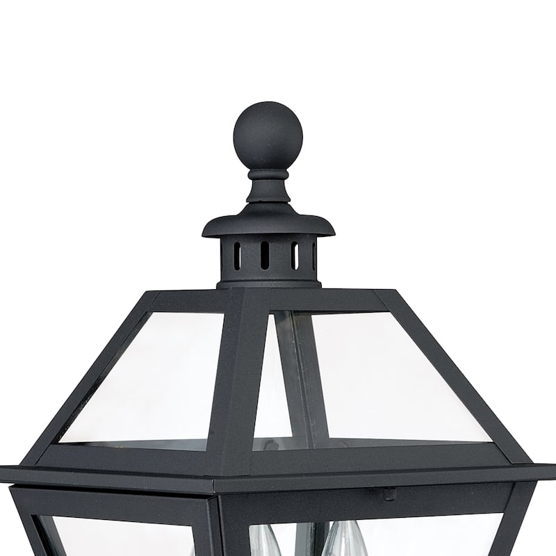 Nottingham 3L Black Outdoor Empire Post Light Clear Glass - 9-in W x 19.75-in H x 9-in D