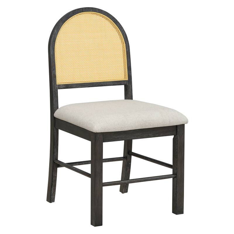 7-Piece Wood Dining Table Set, Rectangular Dining Table Set with 6 Rattan Chairs, Kitchen Dining Table & Chair Set for 6