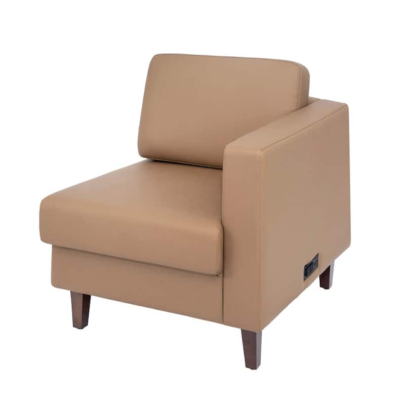 Commercial Modular Right Arm Chair with AC/USB/USB-C Chargers - 28.25"W x 31.5"D x 31.75"H - Cognac