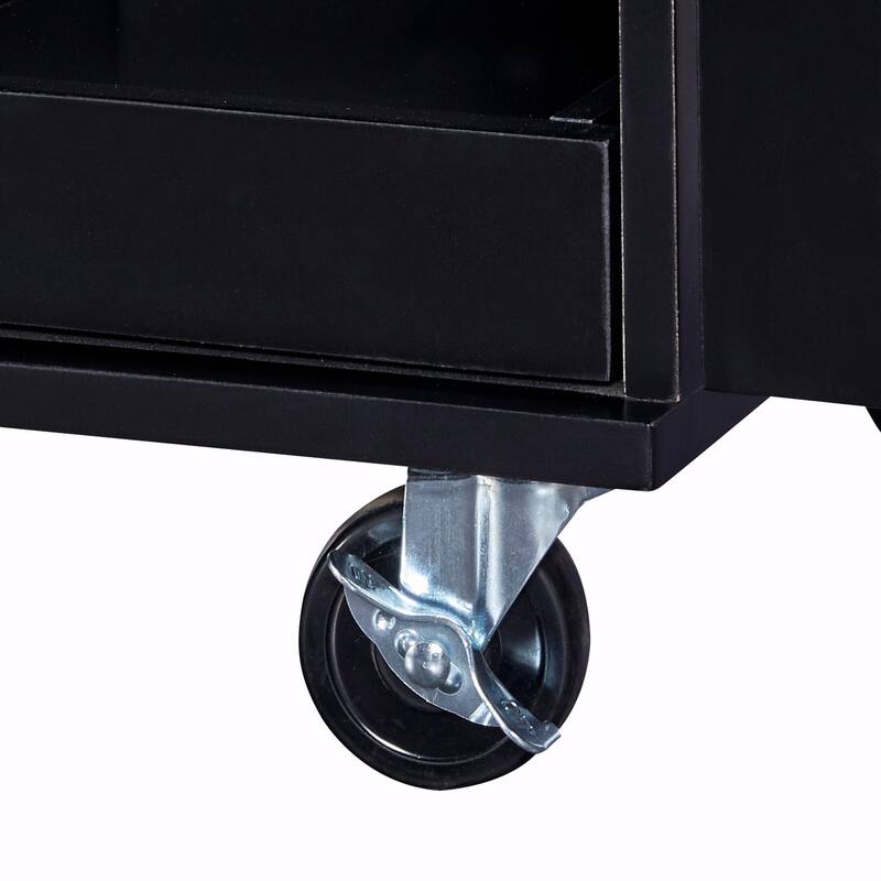 Rolling Kitchen Island with Rubber Wood Top, Drawers, Shelves, Internal Storage, Wheels, Spice & Towel Racks