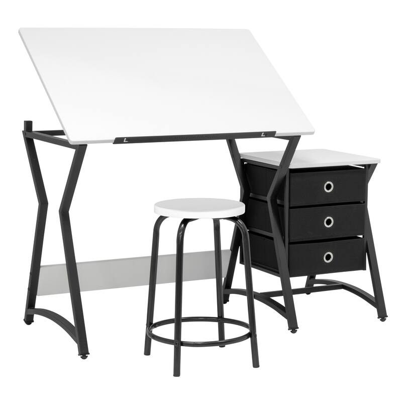 Studio Designs Hourglass Craft Center with MDF Stool, Charcoal/White