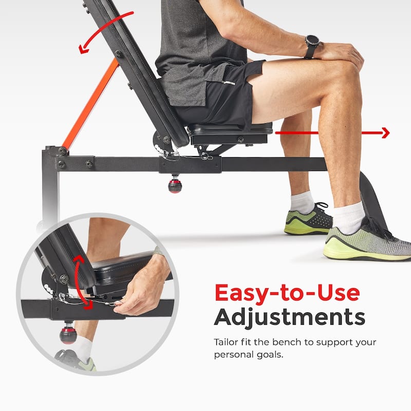 Sunny Health Fitness Multifunction Adjustable Weight Bench for Home Gym SF-BH622045 - 49.4L x 30.7W x 45.9H