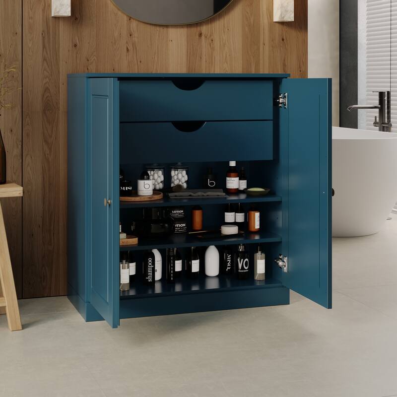 Palace Imports 100% Solid Wood 32" Bathroom Cabinet with Solid Doors, 2-Drawers and Adjustable Shelves - Teal Blue
