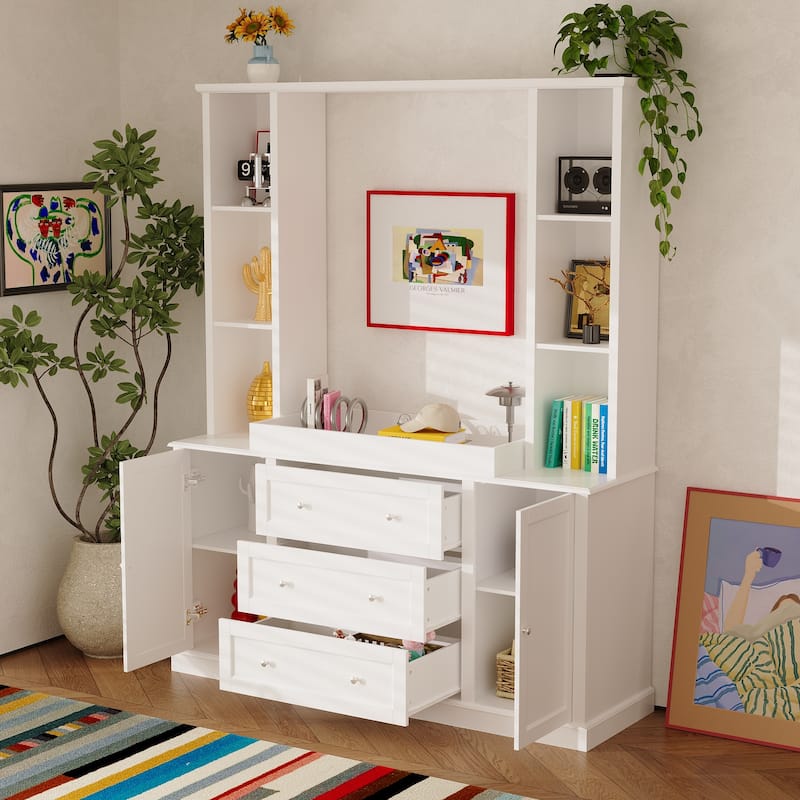 Dresser Storage Cabinet with Drawers and Adjustable Shelves, Diaper Changing Table, Display Shelf, Bookshelf