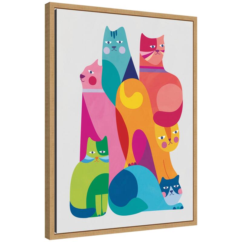 Kate and Laurel Modern Abstract Cats by Rachel Lee Framed Canvas Wall Art Print - 18 x 24 - Brown