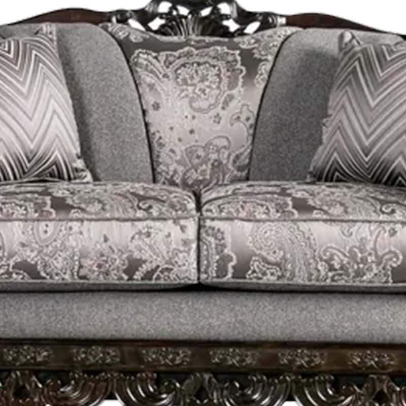 Delie 2pc Sofa Loveseat Set, Gray Chenille, 4 Accent Throw Pillows