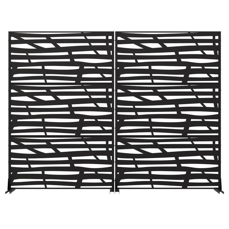 Metal Privacy Screen Fence Panel with Stylish Pattern Set of 2