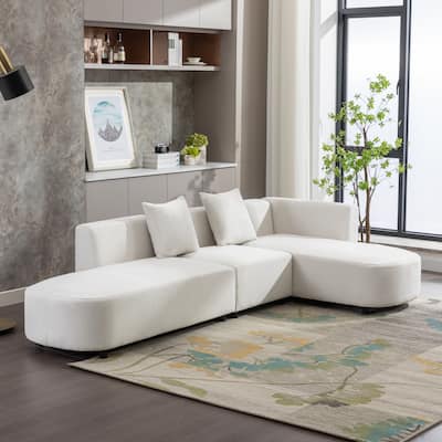 Modern Chenille Upholstery Sectional Sofa, L-Shape 3-Seat Couch with Chaise for Living Room, Circular Seat Design