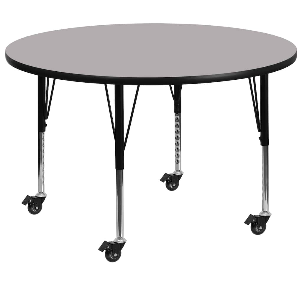 Mobile 60'' Round Thermal Laminate Activity Table - Adjustable Short Legs