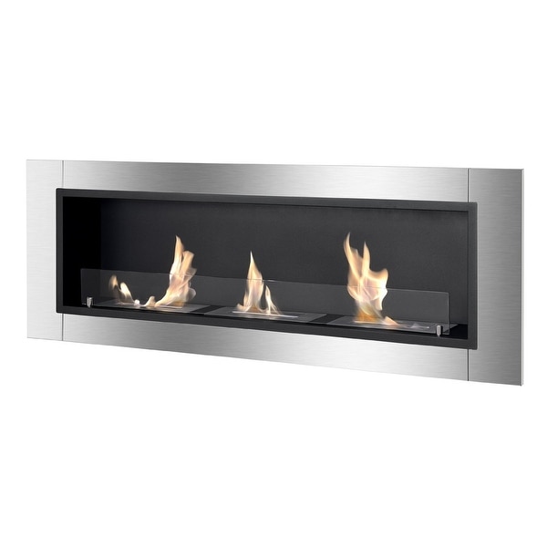 Ignis WMF-022G-2 Ardella Wall Mounted / Recessed Ventless Ethanol Fireplace with Glass Barrier - black, stainless steel