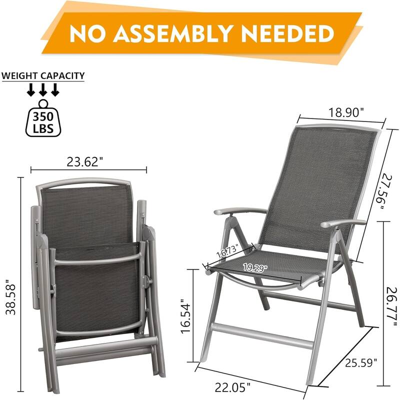 GDFStudio - Darien Folding Reclining Patio Chairs Set of 2 with Adjustable High Backrest and Aluminium Frame