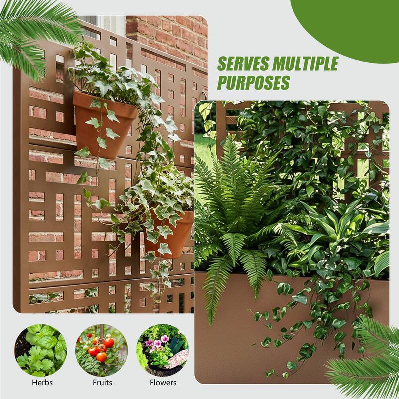 Metal Movable Planter Box with Trellis Privacy Screen Lockable Wheels