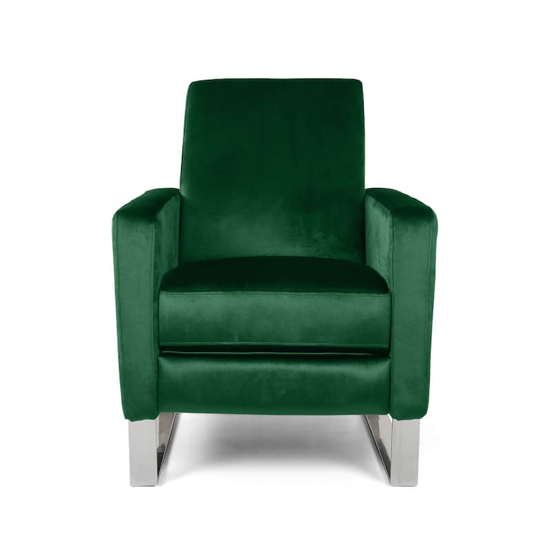 Reki Recliner Chair, Manual Push Back, Stainless Steel, Green Velvet